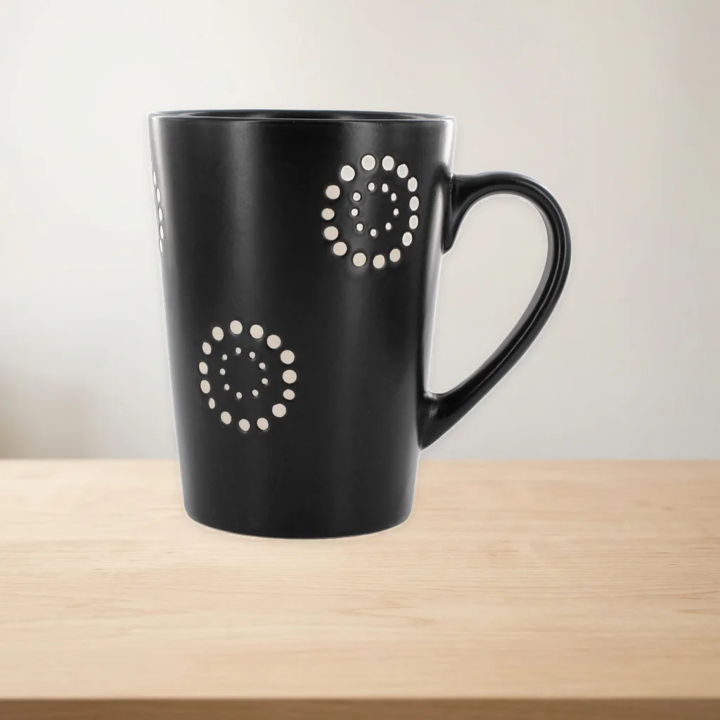 after: the same black ceramic mug on a light surface