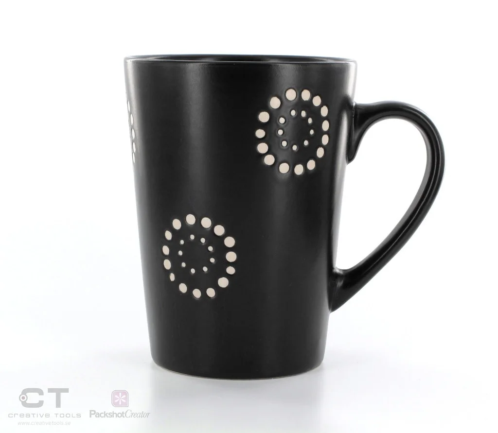 before: unbranded black ceramic mug in its original setting