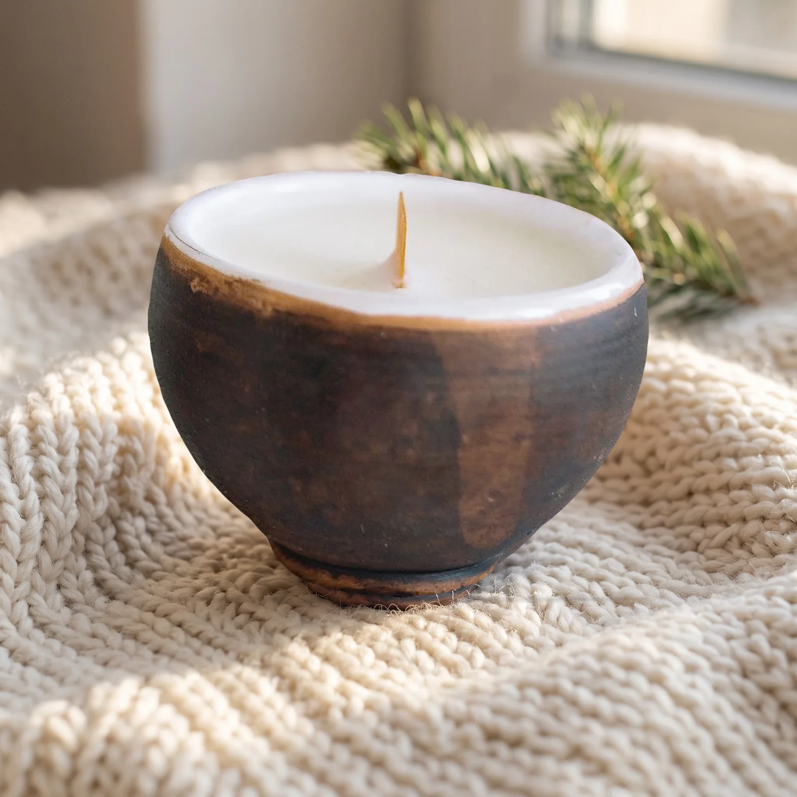 unbranded ceramic candle in a holiday scene