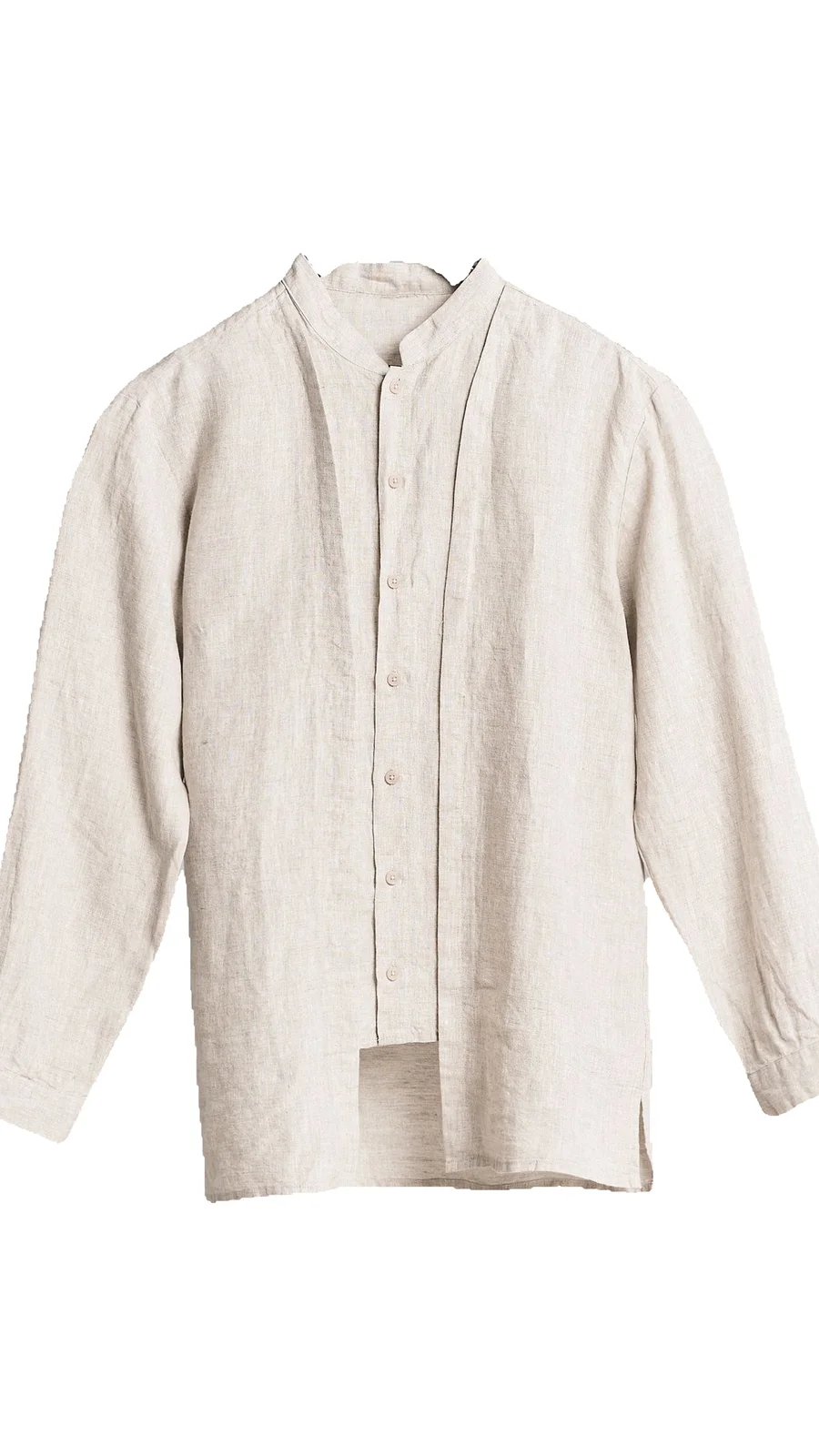 Beige linen shirt in a portrait frame with sleeve edges cut off
