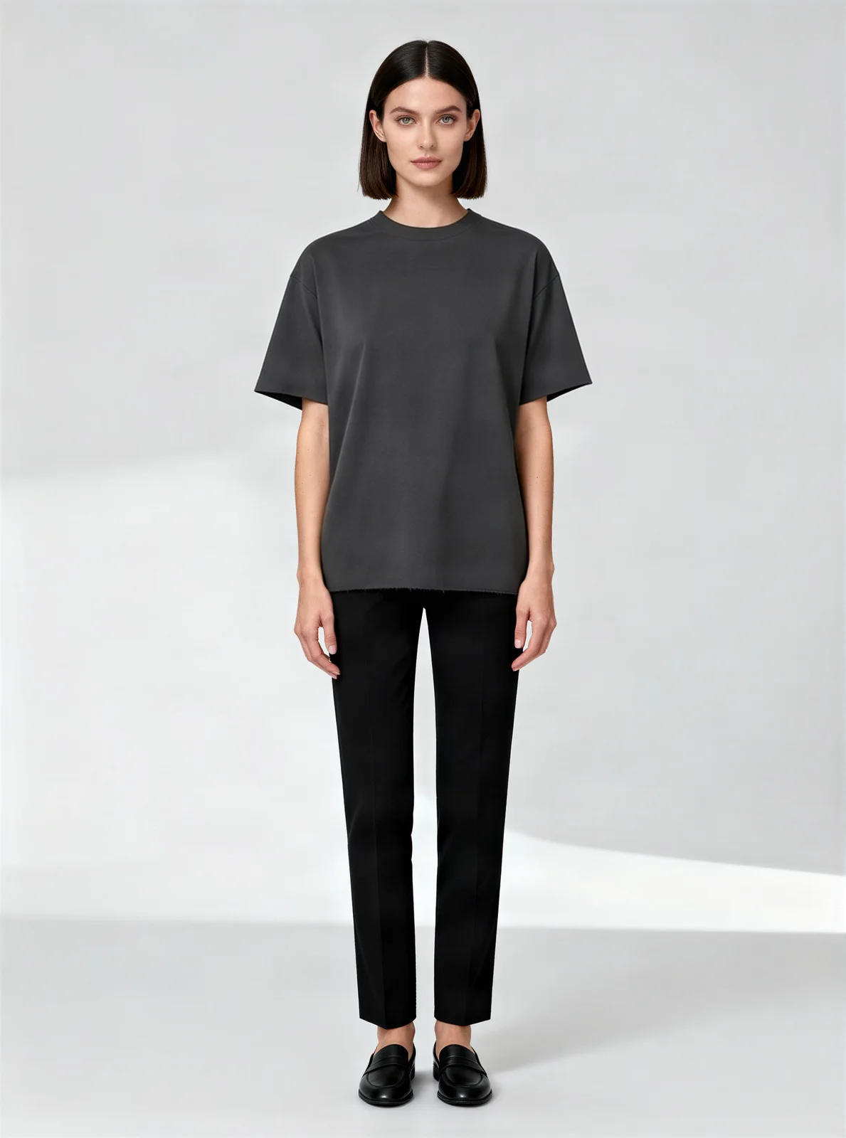 after: black T-shirt on an AI-generated model